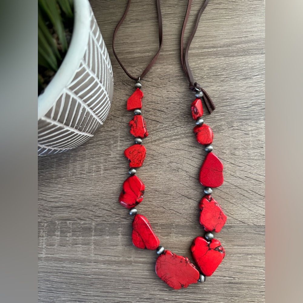 RED TURQUOISE SLAB NECKLACE